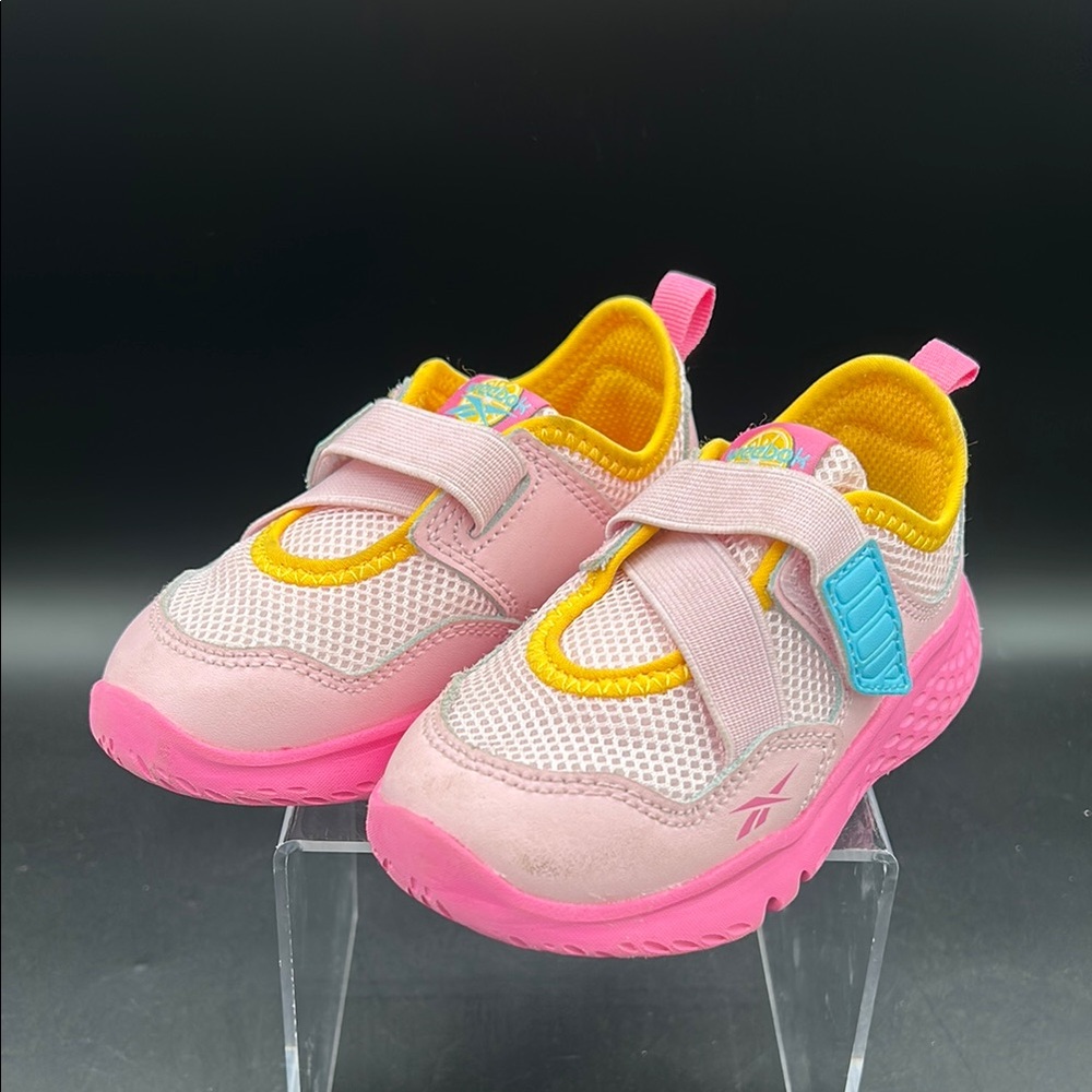 Reebok Pink and Yellow Sneakers with Velcro Closure, Toddler Size 7